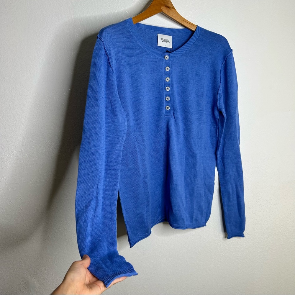 NWT Stitches & Stripes Cotton Modal Blue Henley Long Sleeve Knit Top Size Small